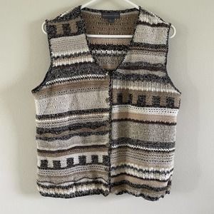 Northern Isles Sweater Vest Womens Large Neutral Black Tab Cream Button Front